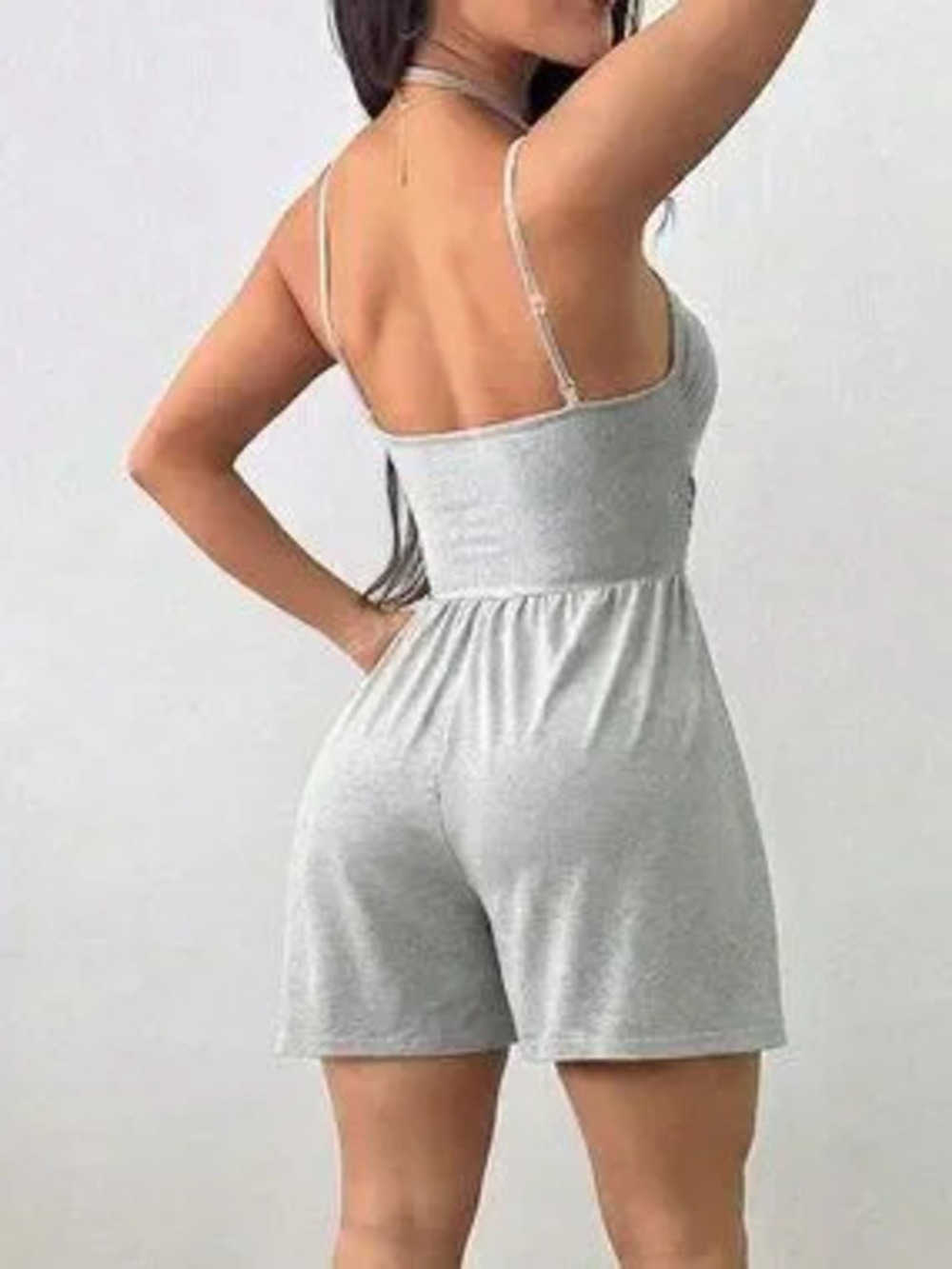 ZARA Light Grey Casual Women's Pleated Loose Straight Leg Jumpsuit